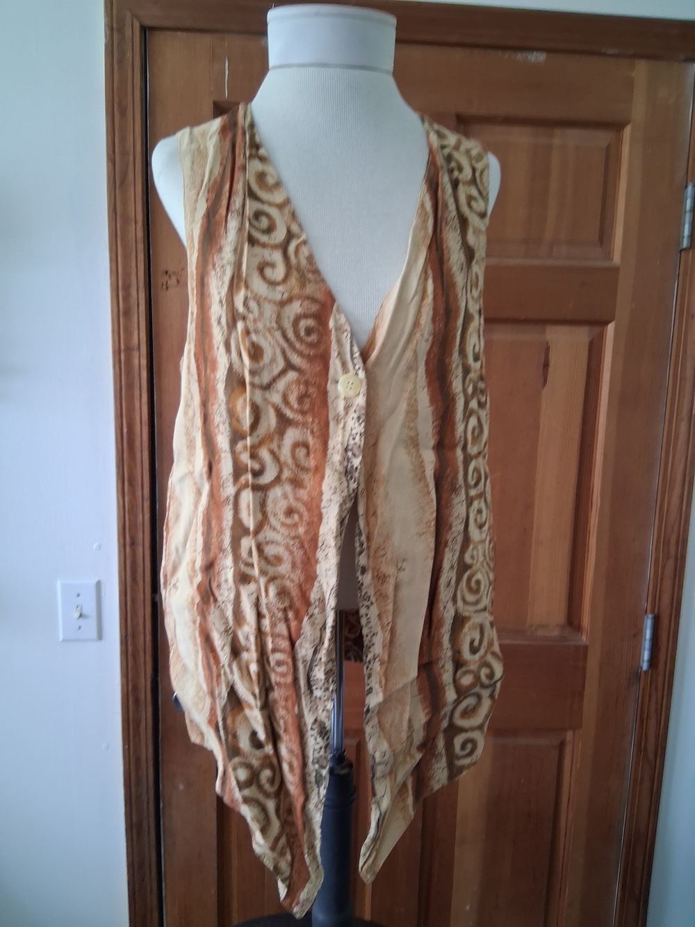 Boho Cream and Rust Sleeveless Drape Vest
